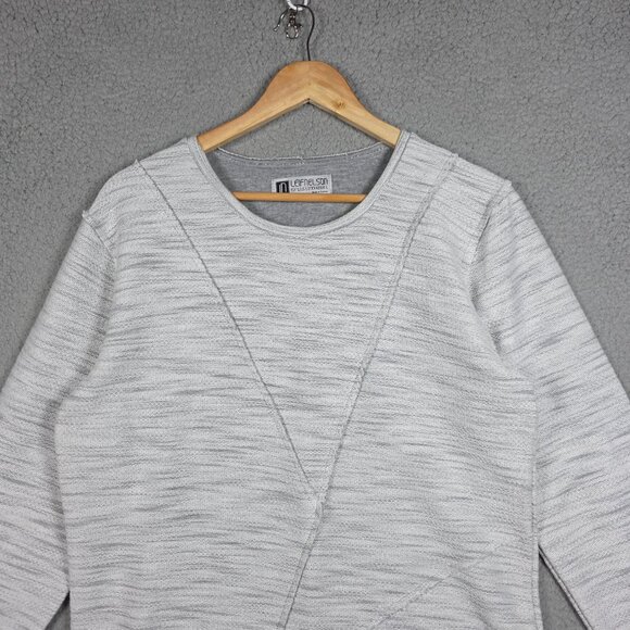 Leif Nelson Sweatshirt Mens Size Large Gray Heathered High Low Fringe Hem Y2K - Picture 2 of 13